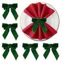 APTWOW Christmas Napkin Rings Set of 6 - Green Bow Velvet Napkin Holders, Chic Xmas Holiday Napkin Rings for Birthday Party, Anniversary Dinner, and Wedding Table Decorations