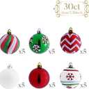 Valery Madelyn Christmas Ornaments Tree Decorations, 30ct Red Green White Shatterproof Christmas Ball Ornaments Set, 2.36 Inch Decorative Hanging Ornament Bulk for Xmas Holiday Party Decor