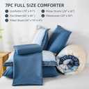 WONGS BEDDING Blue Comforter Set Full Size, 7 Pieces Full Bed in a Bag for All Season, Soft and Breathable Striped Bedding Set with Boho Comforter, Flat Sheet, Fitted Sheet, Pillowcases & Shams