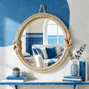 Round Hanging Mirror Nautical Rope Wall Decor for Living Room, Bedroom, Entryway Bathroom Coastal Rustic Farmhouse Decorative Wall Mirror, Beach Style Home Accent (20 Inch Round Hanging Mirror)