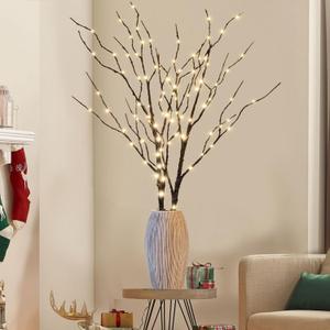 Lighted Christmas Tree Branches, 30IN 100LED Artificial Brown Twig Branch with Warm White Lights, Timer & Battery Operated, Waterproof for Indoor Outdoor Holiday Xmas Office Bedroom Party Decorations