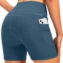 Women's 4D Padded Bike Shorts 5"/7" Riding Underwear Cycling Bicycle Road Biking Cycle Shorts for Women Zipper Pockets (Large, Blue Grey)