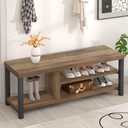 FOLUBAN Shoe Storage Bench, Industrial Entryway Bench, Modern Indoor Wood and Metal Shoe Rack Bench Seat for Bedroom, Hallway, Living Room, Rustic Oak, 47 Inch