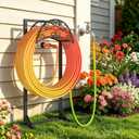 Garden Hose Holder Freestanding Water Hose Stand with Storage Basket, Sturdy Metal Hanger Heavy-Duty Garden Storage Rack for Outside, Supports 151FT