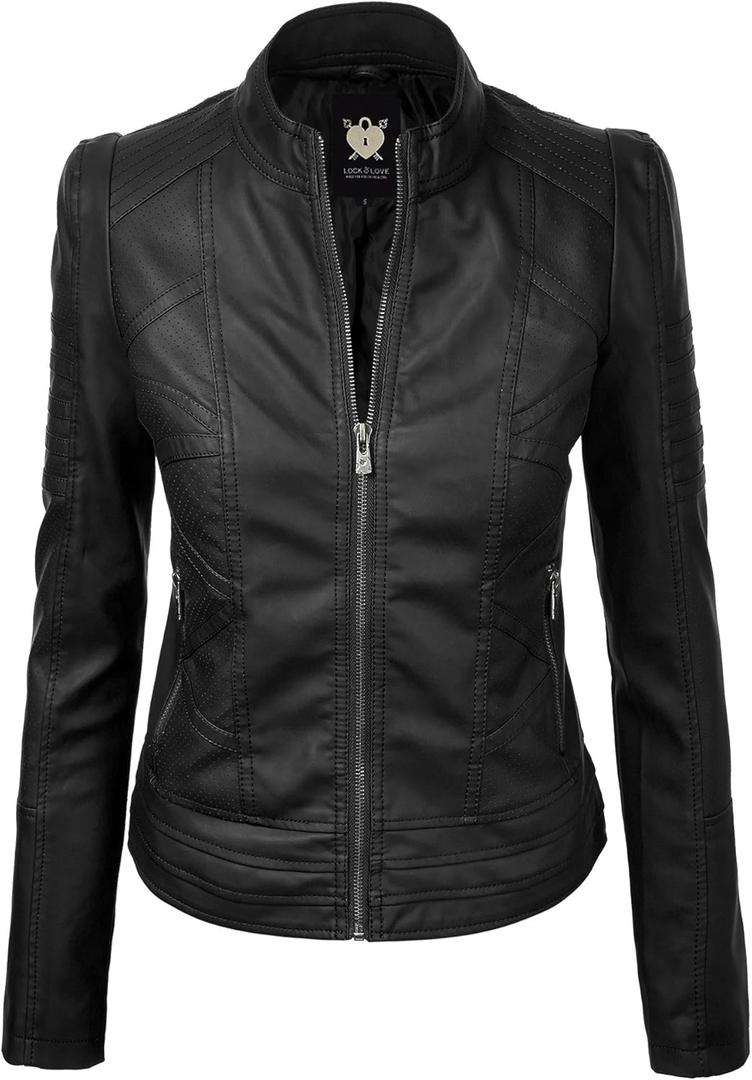 Lock and Love Women's Faux Leather Moto Biker Jacket Coat with Removable or Non-Removable Hood (X-Large, Wjc746a_black)