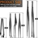JETKONG 6 Pcs Cooking Tweezer Tongs, 12'' and 6.3" Stainless Steel Kitchen Tweezer Set, Professional Chef Tweezers for Cooking, Repairing, Sea Food, BBQ, Multi-use (Black)