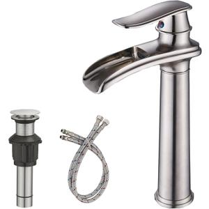 Bathroom Vessel Sink Faucet Brushed Nickel, Waterfall Bathroom Faucet, Tall Bathroom Faucet, Single Hole Single Handle Vessel Faucet Bowl Sink with Pop Up Drain Combo Mixer Tap Commercial
