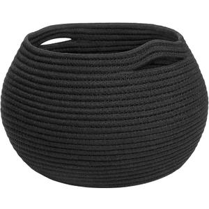 Goodpick Small Rope Storage Basket, Black Round Baskets for Socks, Dog Toys, Towels, Cute Baby Basket for Living Room, Bedroom, Nursery, Towel Baskets for Bathroom, 10 x 8.3 inches