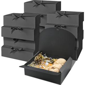 Ocmoiy 12 Pack Gift Boxes with Lids, 10.6x7.8x3.1 Inch Black Paper Gift Box with Ribbon, Bridesmaid Proposal Box for Wedding, Packaging, Baby Shower, Birthday, Christmas, Party, Present Crafting