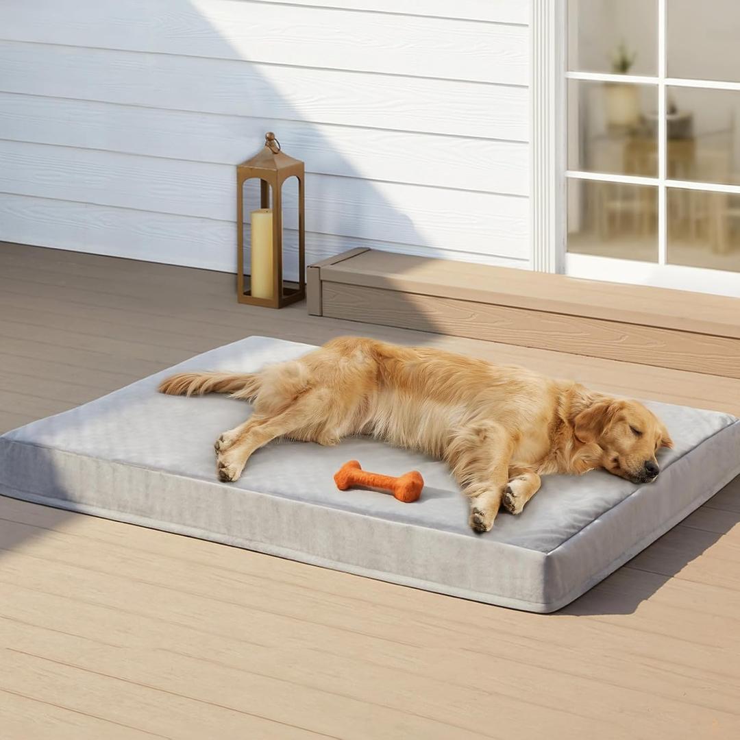 RRPETHOME Indestructible Dog Beds for Large Dogs, Chew Proof Dogs Bed with Orthopedic Egg Foam, Outdoor Waterproof Pet Bed Mat with Washable Cover for Crate Pad and Cages,Large