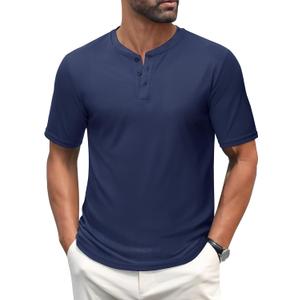 MAGCOMSEN Men's Henley Shirts Short Sleeve Casual Collarless Shirt Quick Dry Summer T-Shirts Golf Workout Tops (Blue, XL)