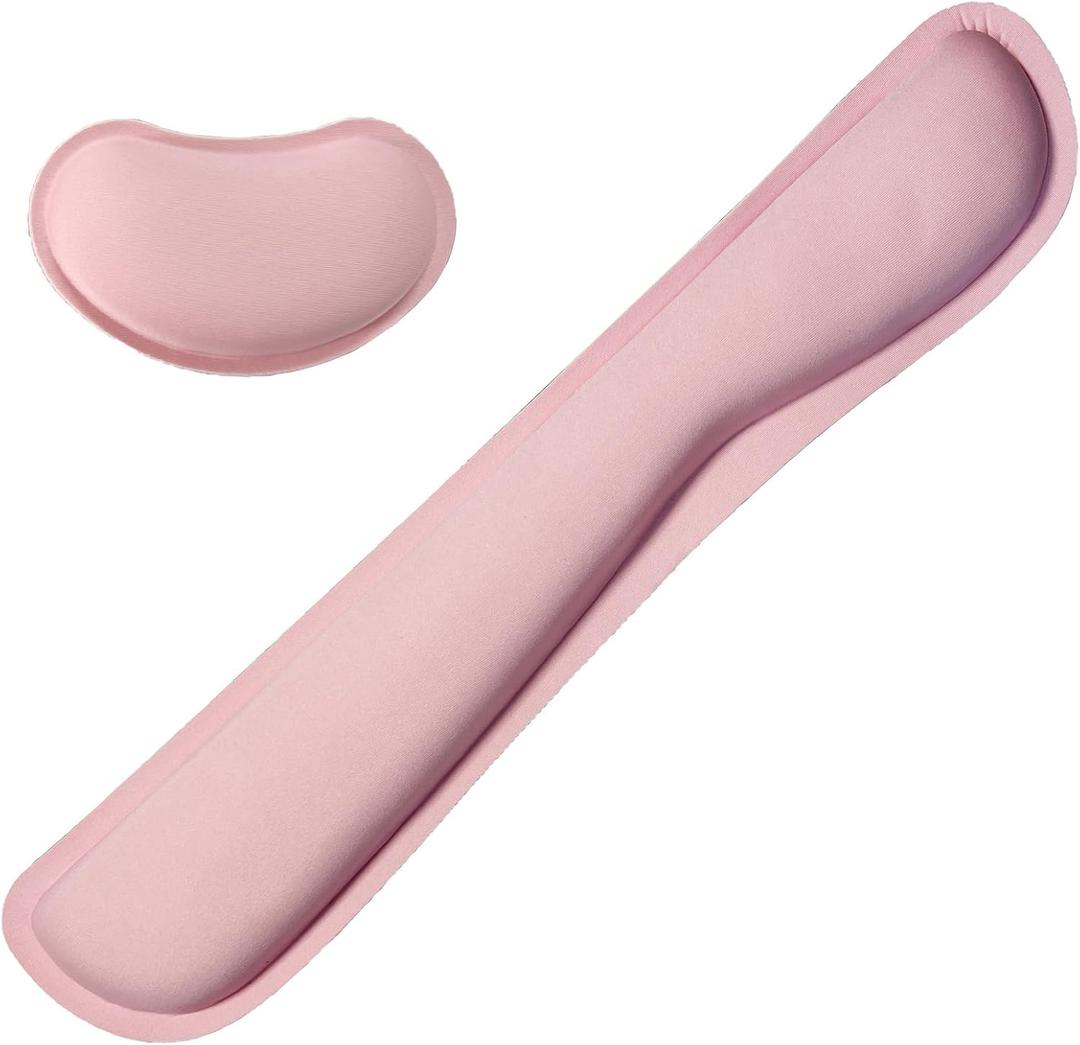 Keyboard Wrist Rest Mouse Wrist Support Set, Memory Foam Wrist Rest Pad for Computer Laptop Keyboard Mouse, Ergonomic Wrist Cushion Support for Typing Pain Relief, Gaming Home Office, Pink
