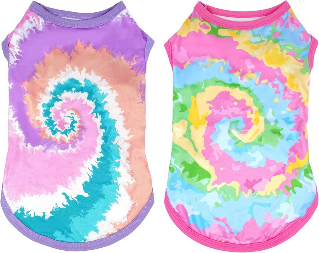 Tie Dye Dog Shirts for Extra Large Dogs Girl Female Pink Purple Sleeveless Tank Top Tee Clothes Vest Pet Apparel Streetwear Garment Lightweight Stretchable Outfit XL Pack of 2