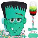 Large Halloween Green People Frank Pinata- Cute Monster Design - Piata Kit with Stick, Rope, Blindfold, Confetti for Halloween Parties & Kids' Events (21"  16.5"  3")