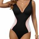 MANGOPOP Women's One Piece Swimsuits Slimming Tummy Control Bathing Suit Color Block Swim Suits 2026 Beach Vacation Clothes, Small