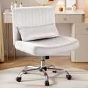 Warmiehomy Velvet Office Chair, Luxury Criss Cross Chair with Wheels, Comfy Cross Legged Desk Chair for Home Office, Stylish Vanity Chair, Wide Seat Computer Chair, Best Gift for Girls, White