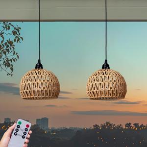 Battery Operated Hanging Outdoor Chandelier, Battery Power Pendant Light, Gazebo Lights Outdoor Waterproof, for Gazebo, Pergola, Porch, Patio, Indoor Outdoor Decor Lighting (2)