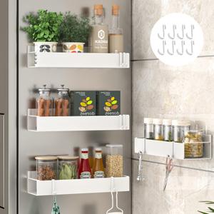 4 Pack Magnetic Spice Storage Rack Organizer for Refrigerator and Oven, Cream White Fridge Organizers and Storage