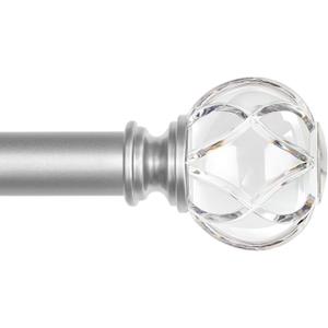 KAMANINA 1 Inch Curtain Rod for Windows 32 to 58 Inch(2.6 to 4.8 ft), Silver Telescoping Decorative Drapery Rods with Acrylic Crystal Finials for Living Room, Bedroom, Patio and Kitchen