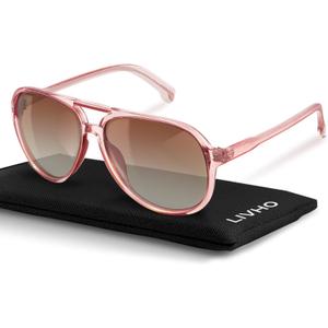 livho Trendy Polarized Aviator Sunglasses Women Men, Retro Sun Glasses for Women Men 2025, Oversized UV Protection Shades (Pink/Light Brown)