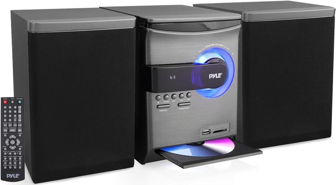 Pyle Home Stereo Shelf System  30W Bluetooth CD Player with FM Radio, USB/SD Playback, Dual 2-Way Speakers, Remote Control, Clear Sound Audio System for Home Entertainment  (Black) PHSKR24
