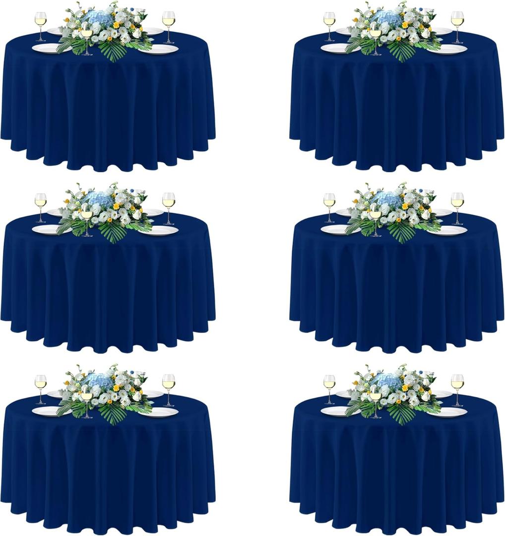 sancua Navy Blue Round Tablecloths 90 Inch, 6 Pack - Circle Fabric Cloth Table Cloths for Wedding Party Banquet Birthday, Washable Polyester Table Cover (Fit 30-72 Inch Tables)