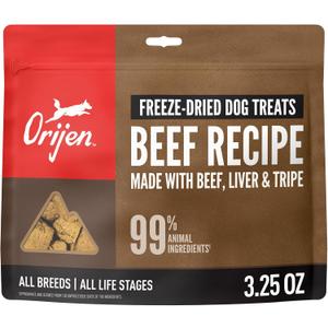 ORIJEN Grain Free High Protein Freeze Dried Dog Treats Ranch-Raised Beef Recipe 3.25oz Bag (EXP 10/01/26)