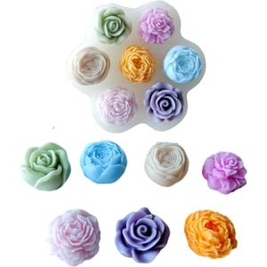 7-Cavity Flower Silicone Mold  3D Rose Peony Fondant Chocolate Mold for Cake, Candy, Soap, Candle, Resin, and DIY Crafts
