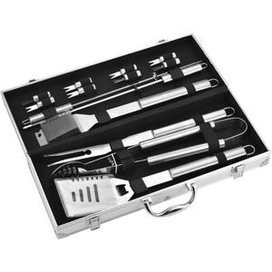 1Set BBQ Tool Set with Ergonomic Handle Food Grade Resistant Outdoor Barbecue Tools for Home BBQ Tools Kit (Silver)