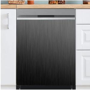 Black Brushed Stainless Steel Dishwasher Magnet Skin Cover, Black Metal Pattern Front Dishwasher Cover Magnet Decoration, Stainless Steel Home Cabinet Decals Appliances Sticker - 23"L x 26"H Magnetic