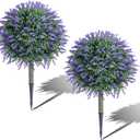 27.6''H Faux Lavender Plants Outdoor Set of 2, Realistic Artificial Boxwood Topiary Shrubs with Spike, UV Resistant Topiary Balls Large Fake Plant Faux Bushes for Indoor & Outdoor Decor
