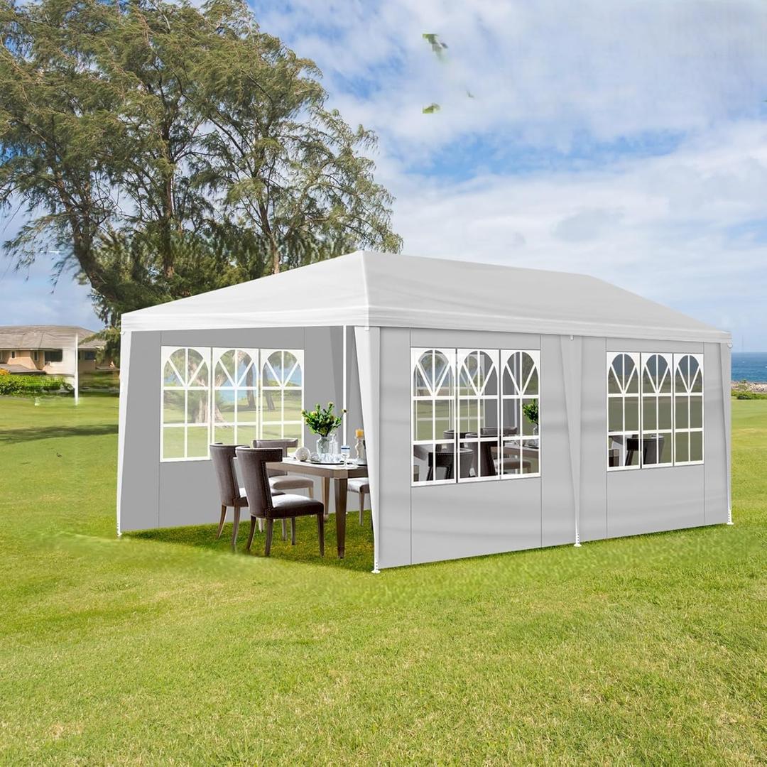 10x20 Party Tent, Outdoor Tents for Parties, Wedding Tent with 4 Removable Sidewalls, Gazebo Shelter with Stakes & Ropes for Outdoor Wedding Party