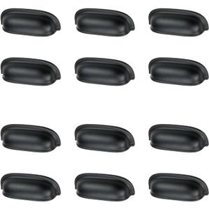 Quluxe 3.5" Drawer Pulls Flat Black Cabinet Cup Pulls Kitchen Hardware Cabinet Handles Drawer Handles Knobs, Hole Center 2.5 (Pack of 12)