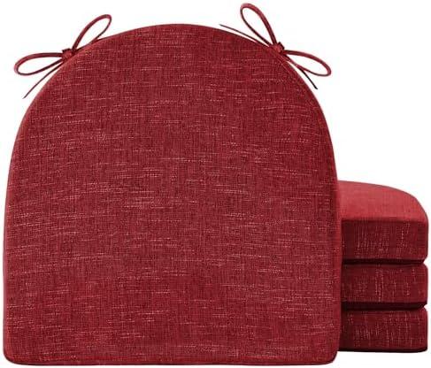 IPYNBAP Chair Cushions for Dining Chairs with Ties and Removable Cover, Dining Kitchen Chair Pads with Non-Slip Bottom, High-Resilience Indoor Seat Cushions, 16'' x 16'' x 2'', Set of 4, Red