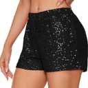 Zando Elastic High Waist Sequins Shorts for Women Solid Glitter Straight Leg Hot Bottom for New Year Disco Party Club Concert (XX-Large, Black)