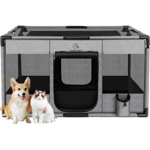 Dog Playpen,Fabric Fence, Portable Soft Cat Kennel Crate,Breathable Exercise Puppy Pen,PVC Pipe Frame,Indoor Outdoor Cage for Medium Animals Under 50 Ibs with Carrying Case(Grey L)
