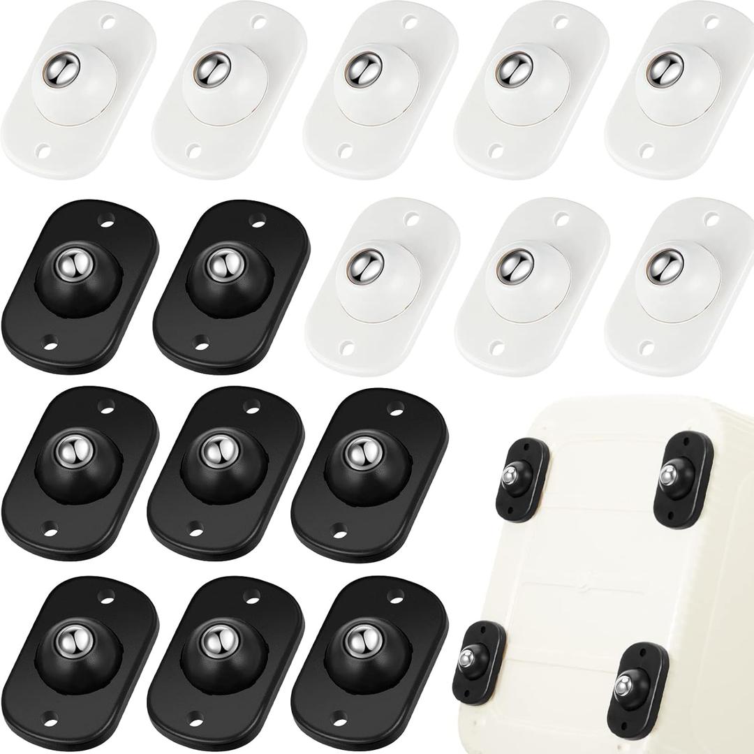 Honoson 16 Pcs Self Adhesive Caster Wheels Appliance Rollers Appliance Sliders for Kitchen 360 Swivel Universal Wheel Mini Small Kitchen (Black,White with 1 Steel Ball Style)
