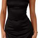 Womens Sexy Satin Sleeveless Square Neck Adjustable Strap Lace Up Corset Mini Dresses for Party Cocktail Wedding Guest XS