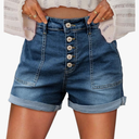 KISSMODA Denim Shorts Women Trendy Button Summer Cut Off Short Womens Jean Shorts High Waisted Denim Hot Ripped Shorts, Size Large
