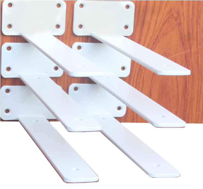 6 Pack  14 inch White Hidden L Shelf Bracket (1/5 Inch Thicked) Iron Floating Shelf Brackets Rustic Industrial Metal Brackets for Shelf Support
