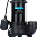 3/4 HP Sewage/Effluent Pump, 6400 GPH Submersible Basement Sewer Pump with 10ft Auto Float Switch, Cast Iron Sump Ejector, 2'' NPT for Sewage Basin, 120V