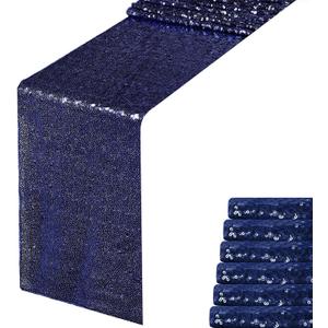 Navy Blue Sequin Table Runner 12" x 108" Pack of 6 Sequin Table Cloth Runner Glitter Table Runner for Party Decor Glitter Party Supplies Fabric for Baby Shower Event Table Decor