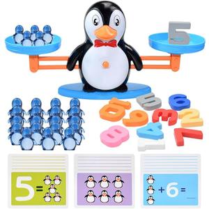 BAKAM Penguin Balance Scale Number Counting Blocks Games for Kids Ages 35, Montessori Math Games for Kids 57, Preschool Kindergarten Learning Activities, STEM Educational Toys for 3+ Year Old