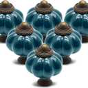 12pcs Teal Vintage Ceramic Cabinet Knobs and Drawer Pulls with Mounting Screws