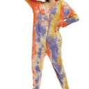 Lifeye Womens Onesie Pajamas Romper Sleepwear Set Tie Dye Long Sleeve Jumpsuit Homewear with Drop Seat Butt Flap (L)