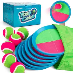Toss and Catch Ball Set Upgraded - Kids Toys Outdoor Games for Whole Family - Water-Resistant Great for Beach Pool Yard Games - Classic Gift for Boys Girls 3 4 5 6 7 8 9 10 11 12+ Years Old (Pink)