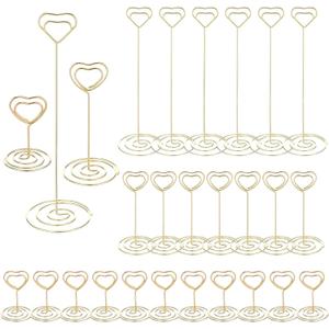 MAQUITA 36pcs Place Card Holder, Table Number Holders, Table Card Holders, Table Number Stands, Wire Table Picture Photo Holder with Heart Shaped Menu Memo Clips for Wedding Favors