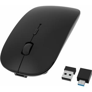 HOTDREAM Bluetooth Wireless Rechargeable Mouse for MacBook Pro/Air/iPad Air/iPad Pro/Laptop/Tablet/iPhone/PC, Bluetooth 5.2/3.0 and 2.4GHz Dual Mode Mouse (Black)
