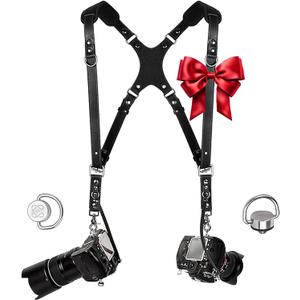C Coiro Camera Harness for 2 Cameras Dual Shoulder Leather Camera Strap for DSLR/SLR, Camera Straps for Photographers