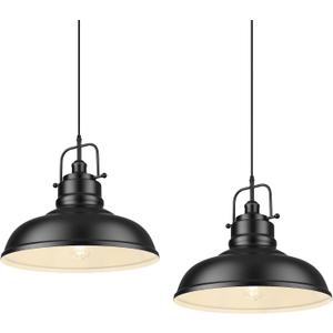 zeyu Black Pendant Lighting, 2 Pack Hanging Kitchen Lights, 1-Light Pendant Light with Metal Dome Shade, Matte Black Finish, 016-1M-2PK BK, Large